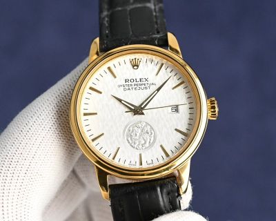 Rolex Datejust 8215 Movement 40mm 316L Steel Yellow Gold Case Calfskin Leather Band Watch